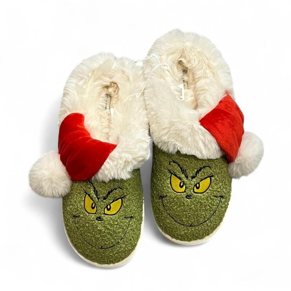 NWT Grinch Santa Slippers Faux Fur Cozy Holiday Shoes Women's 10